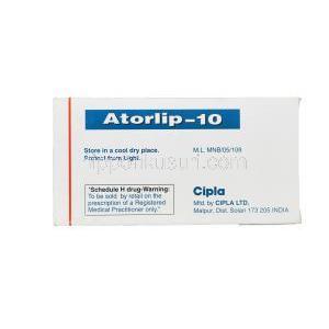 アトルリップ-10, リピトールジェネリック，アトルバスタチン 10mg 　箱 製造元： Cipla