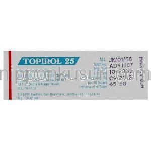 トピロール Topirol, トピナ ジェネリック, ト ピラマート25mg 錠 (Sun Pharma) 製造者情報