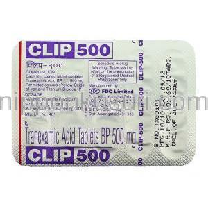 クリップ, トラネキサム酸 500mg 錠 (FDC) 包装裏面