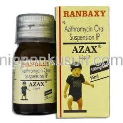 アザックス Azax Liquid, ジスロマックス ジェネリック, アジスロマイシン 15ml 100mg/5ml 内服液 (Ranbaxy)