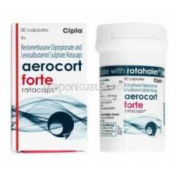 エアロコート・フォルテAerocort Forte, プロピオン酸ベクロメタゾン / サルブタモール 100mcg/ 200mcg  箱、カプセルボトル