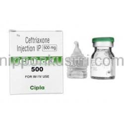 シプラセフ500 Ciplacef 500, ロセフィン ジェネリック, セフトリアキソン, 500 mg, 注射, 箱・ボトル