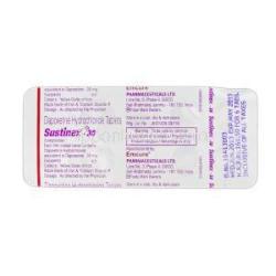 サスティネックス-30 Sustinex-30, プリリジー ジェネリック, ダポキセチン, 30 mg, 錠, 包装裏面