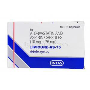 リピキュア-AS-75 Lipicure-AS-75, リピトール ASP  ジェネリック, アトルバスタチン/ アスピリン, 10mg/ 75 mg, 錠, 箱