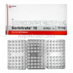 ソルビトレート,  硝酸イソソルビド 10 mg  箱、錠剤
