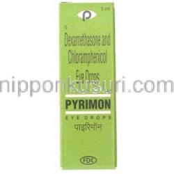 クロラムフェニコール / デキサメタゾン, Pyrimon, 1% w/v/ 0.1% w/v 5ML 点眼薬 (FDC) 箱