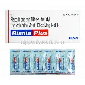 リスニア プラス (リスペリドン/ トリヘキシフェニジル) 箱、錠剤