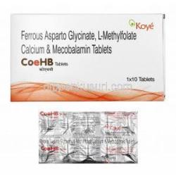 コエHB (鉄/ L-メチルフォレート/ メチルコバラミン) 箱、錠剤