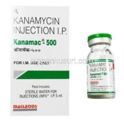 カナマック-500, カナマイシン 注射, 500mg, 5ml, 製造元 : Macleods, 箱, バイアル