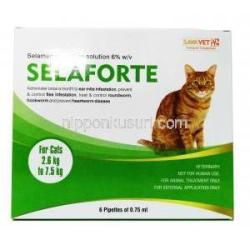 セラフォーテ 猫用, セラメクチン, 45mg / 0.75ml スポットオン猫用 (2.6～7.5kg) x 6 本, 箱表面