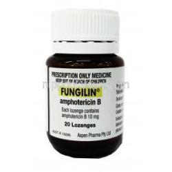 フンギリン (アムホテリシン) 10 mg, トローチ  20個入り, ボトル前面