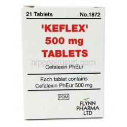 ケフレックス (セファレキシン) 500 mg, 21 錠 箱前面