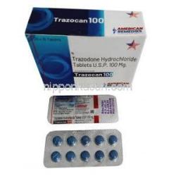 トラゾカン 100, トラゾドン 100mg, 錠剤, 製造元：American Remedies, 箱, シート情報