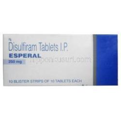 エスペラル, ジスルフィラム 250 mg, 製造元：Torrent Pharma, 箱表面