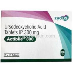 アクティバイル, ウルソジオール (ウルソデオキシコール酸) 300 mg, 製造元：Zydus Healthcare, 箱表面