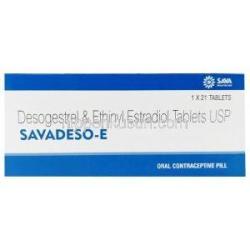サバデソ E,デソゲストレル 0.15mg/  エチニルエストラジオール 0.03mg, 21 錠,　製造元：Sava Healthcare, 箱表面