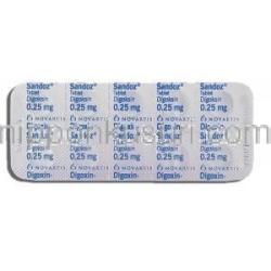 ジゴシン Digoxin, ジゴキシン0.25mg(250mcg) 錠 (Novartis) 包装裏面