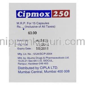 シプモックス Cipmox アモキシシリン 250mg カプセル (Cipla) 注意書