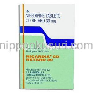 ニフェジピン（ジェネリック・ニフェディカル）XL, Nicardia CD, 30mg 錠 (J.B. Chemical)