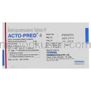 メチルプレドニゾロン（メドロールジェネリック）, Acto-Pred, 4mg /16mg 錠 (Ferring) 製造者データ