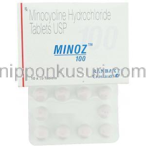 ミノサイクリン塩酸塩（ミノシンジェネリック）, Minoz, 100mg 錠 (Ranbaxy)