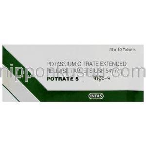 クエン酸カリウム  （ウラリットジェネリック）, Potrate5, 540mg 錠(Intas) 箱