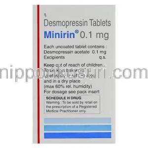 デスモプレシン (ミニリン) 0.1mg 錠 (Ferring) 箱　成分