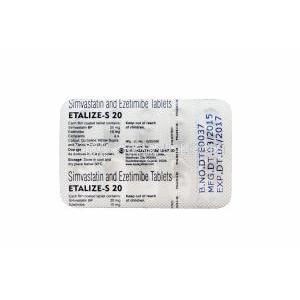 エタリーズ-S 20, バイトリンジェネリック,シンバスタチン 20mg/エゼチミブ 10mg 錠 シート