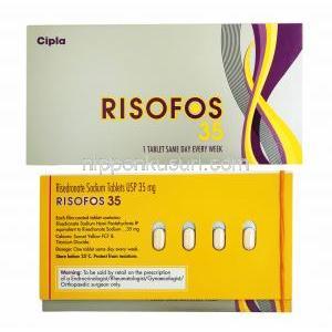 リソフォス, リセドロン酸ナトリウム 35mg 錠 (Cipla) 箱、成分