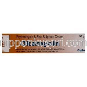 エリスロマイシン, Okamycin 0.3% 15gm クリーム (Cipla) 箱