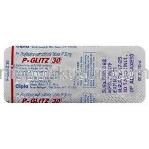 ジェネリック・アクトス, ピオグリタゾン  30 mg ブリスター 包装 裏面