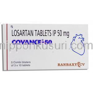 コバンス, ロサルタンカリウム 50mg 錠 (Ranbaxy) 箱