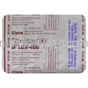 オフロックス, オフロキサシン 400mg 錠 (Cipla) 包装裏面