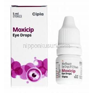 モキシシップ, 塩酸モキシフロキサシン 0.5% 5ML 点眼液 (Cipla) 箱、点眼ボトル