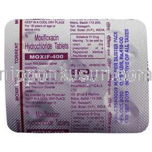 モキシフ, 塩酸モキシフロキサシン 400mg 錠 (Cipla) 包装裏面