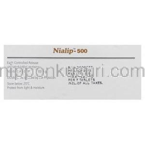 ナイアシン  ニコチン酸 （ナイアスパン ジェネリック）, Nialip 500mg 錠 (Dr.Reddy's) 成分