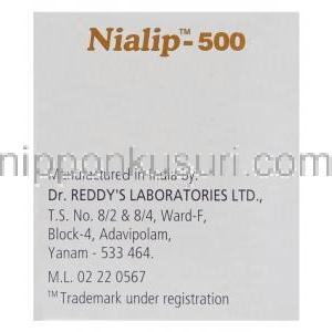 ナイアシン  ニコチン酸 （ナイアスパン ジェネリック）, Nialip 500mg 錠 (Dr.Reddy's) 製造者情報
