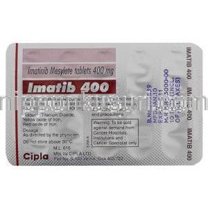 イマチニブ (グリベックジェネリック) , Imatib, 400mg 錠 (Cipla) 包装裏面