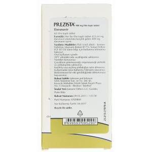 プレジスタ,ダルナビル エタノール付加物　400mg　箱（トルコ製）
