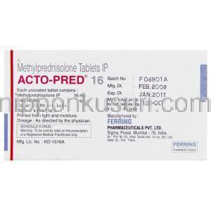 メチルプレドニゾロン（メドロールジェネリック）, Acto-Pred, 16mg 錠 (Ferring) 製造者情報