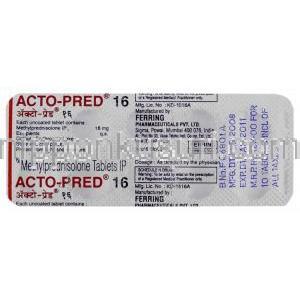 メチルプレドニゾロン(メドロールジェネリック), Acto-Pred, 16mg 錠 (Ferring) 包装裏面