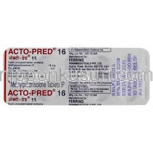 メチルプレドニゾロン（メドロールジェネリック）, Acto-Pred, 16mg 錠 (Ferring) 包装裏面