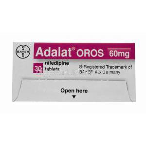 アダラート オロス, ニフェジピン 60mg, 30錠　箱　表面