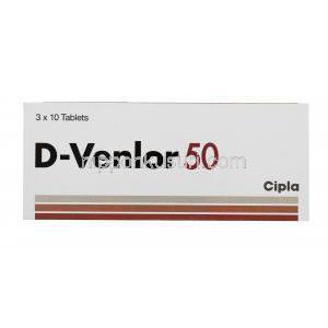 D-ベンラー 50，デスベンラファキシン　E.R　50mg　30錠　箱表面　製造元：Cipla