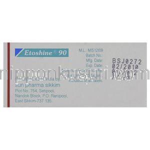 ジェネリック・アルコキシア, エトリコキシブ 90 mg 錠 Etoshine (Sun Pharma)  製造業者情報