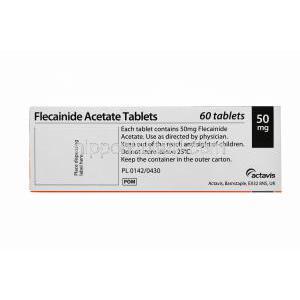 フレカイニド,50mg 60錠,　箱裏面,一般情報、保存方法　製造元：Actavis