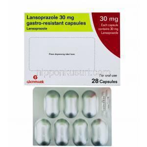 プレバシドジェネリック,　ランソプラゾール 30mg　カプセル,製造元：Glenmark,箱表面,シート