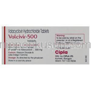 Valcivir バラシクロビル   500 mg Cipla 製造業者