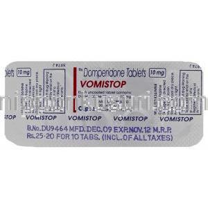 ジェネリック・モティリウム, Vomistop、ドンペリドン 10mg 錠 (Cipla ) 包装 情報