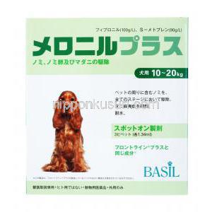 メロニルプラス　犬用,　フィプロニル＋S-メトプレン　10-20Kg　中型犬用, 箱表面